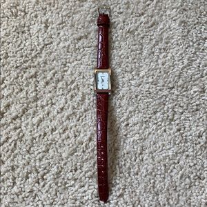 Fossil Watch w/red leather band